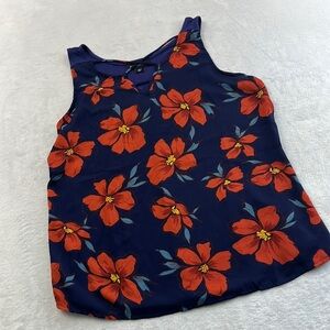 NEW Fortune & Ivy L Blue Red Orange‎ Floral Sleeveless Boho Flowy Blouse